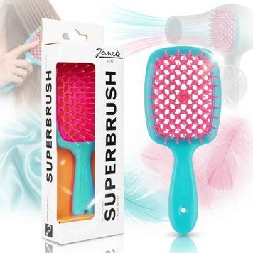 Гребінець для волосся Janeke Superbrush, порожнистий, Бірюзова-Рожева (Італія) 100971 фото